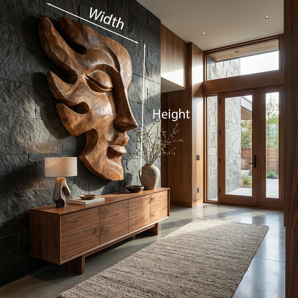 Handcrafted Wooden Face Wall Art With Sculptural Form For Interior