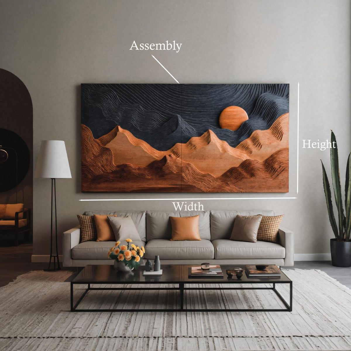 Sunrise Over Mountain Wall Sculpture, Rustic 3D Carved Wood Nature Landscape Wall Art for Cabin & Living Room
