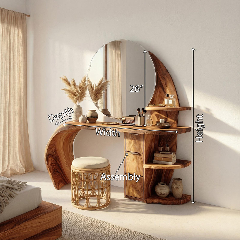 Spry Interior Classic Wood Dressing Table, Elegant Makeup Vanity Desk with Drawers for Bedroom, SILDTTRMV013