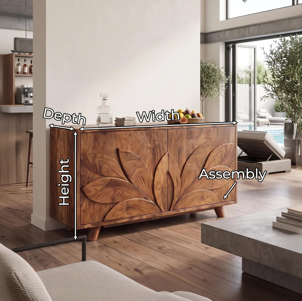 Organic Carved Sideboard Cabinet Living Room