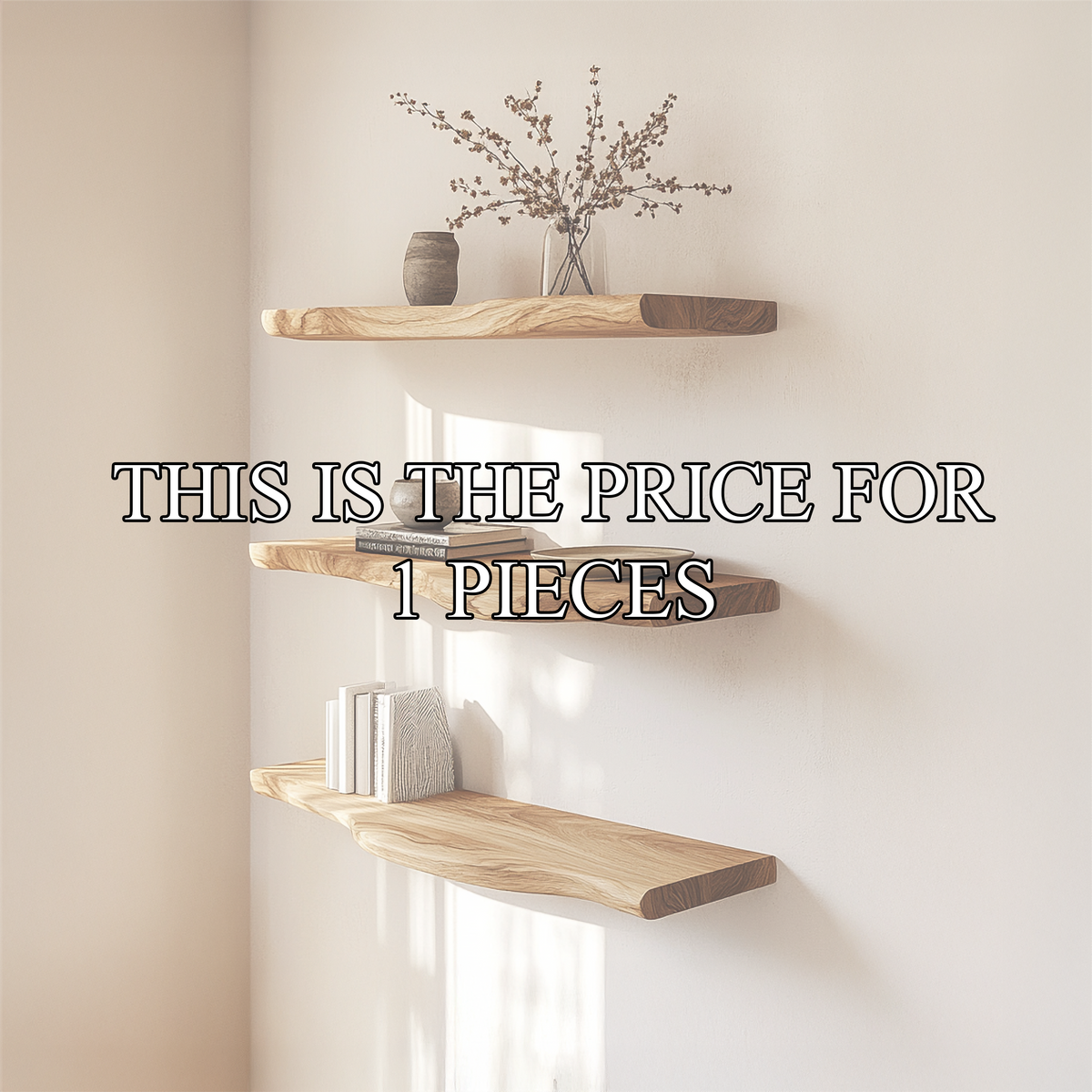 Rustic Sculptural Solid Wood Floating Shelf, Handcrafted Wall Mount Display, Statement Interior Design Wood Ledge