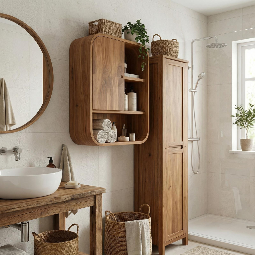 Organic Bathroom Cabinet, Solid Wood Rustic Storage Cupboard & Wall Organizer for Bathroom