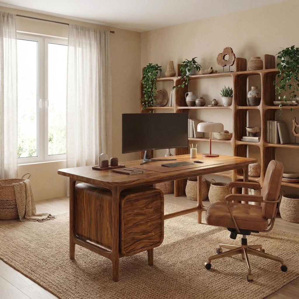 Mid Century Work Desk, Solid Wood Computer PC Writing Desk for Home Office & Study