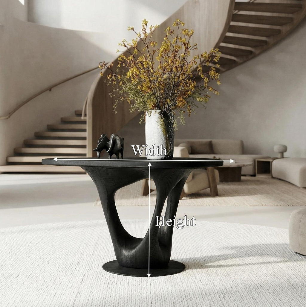 Sculptural Contemporary Entryway Foyer Table, Solid Wood Artistic Accent Table for Hallway Decor