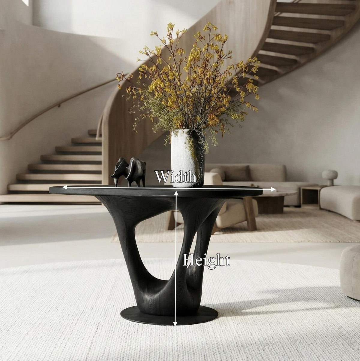 Sculptural Contemporary Entryway Foyer Table, Solid Wood Artistic Accent Table for Hallway Decor