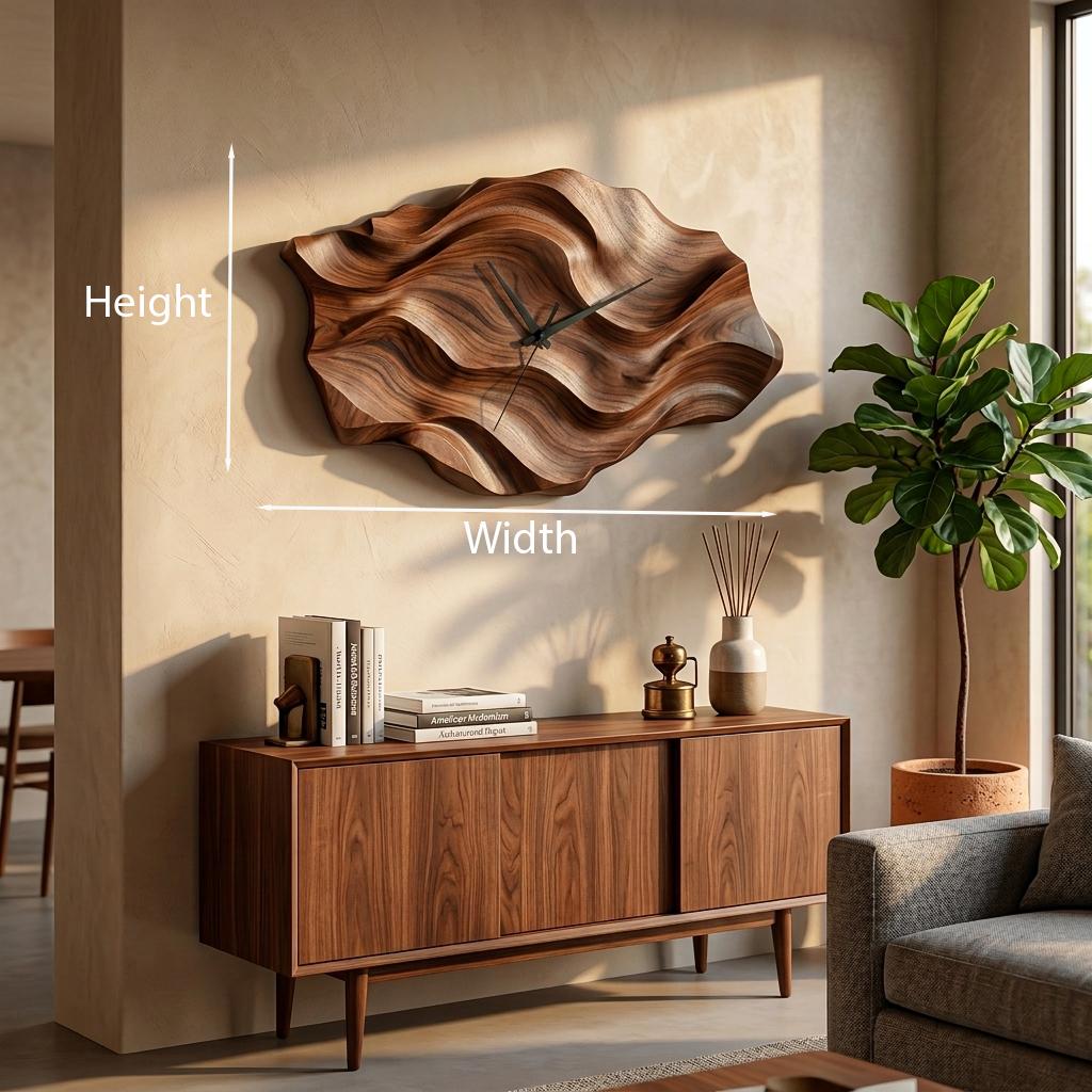 Artistic Wooden Wall Clock, Wavy Design Modern Abstract Wood Clock for Living Room & Luxury Home Decor