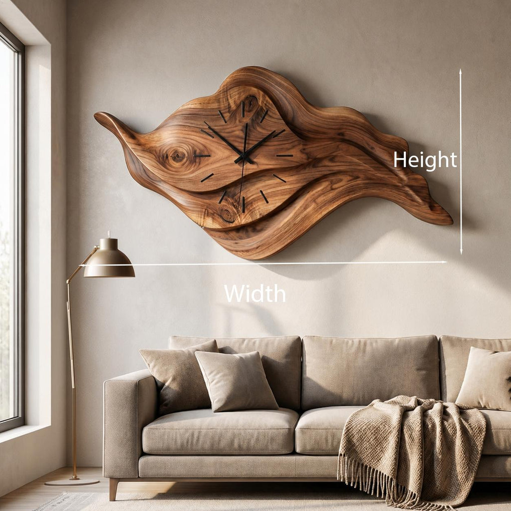 Artistic Sculptural Wooden Clock, Modern Abstract Hand-Carved Decorative Wood Desk/Wall Clock for Home Office