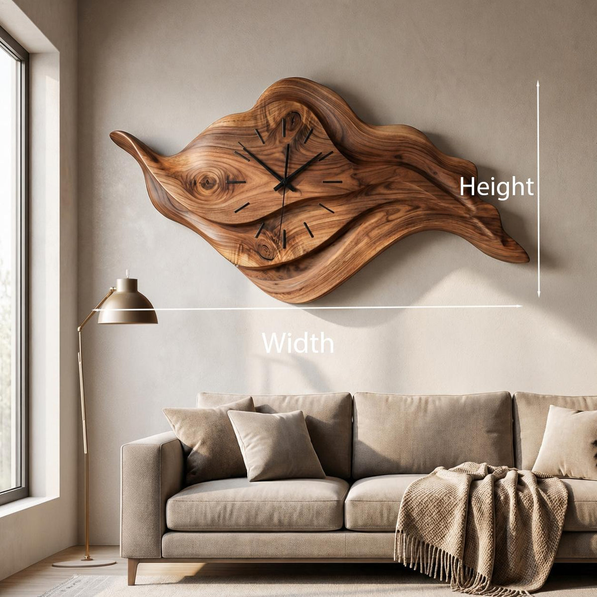 Artistic Sculptural Wooden Clock, Modern Abstract Hand-Carved Decorative Wood Desk/Wall Clock for Home Office