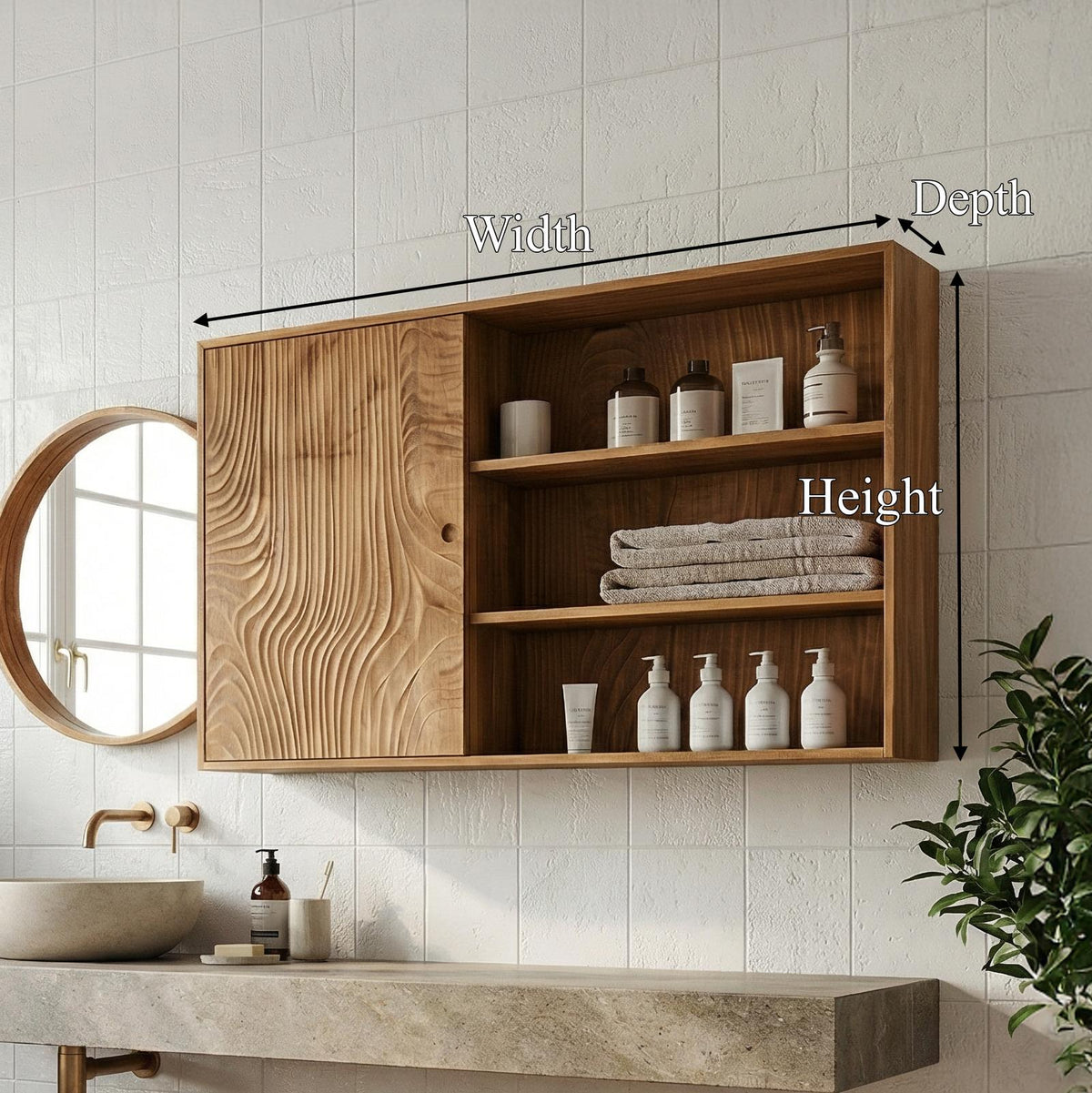 Natural Bathroom Cabinet, Solid Wood Rustic Storage Cabinet & Wall Organizer for Bathroom