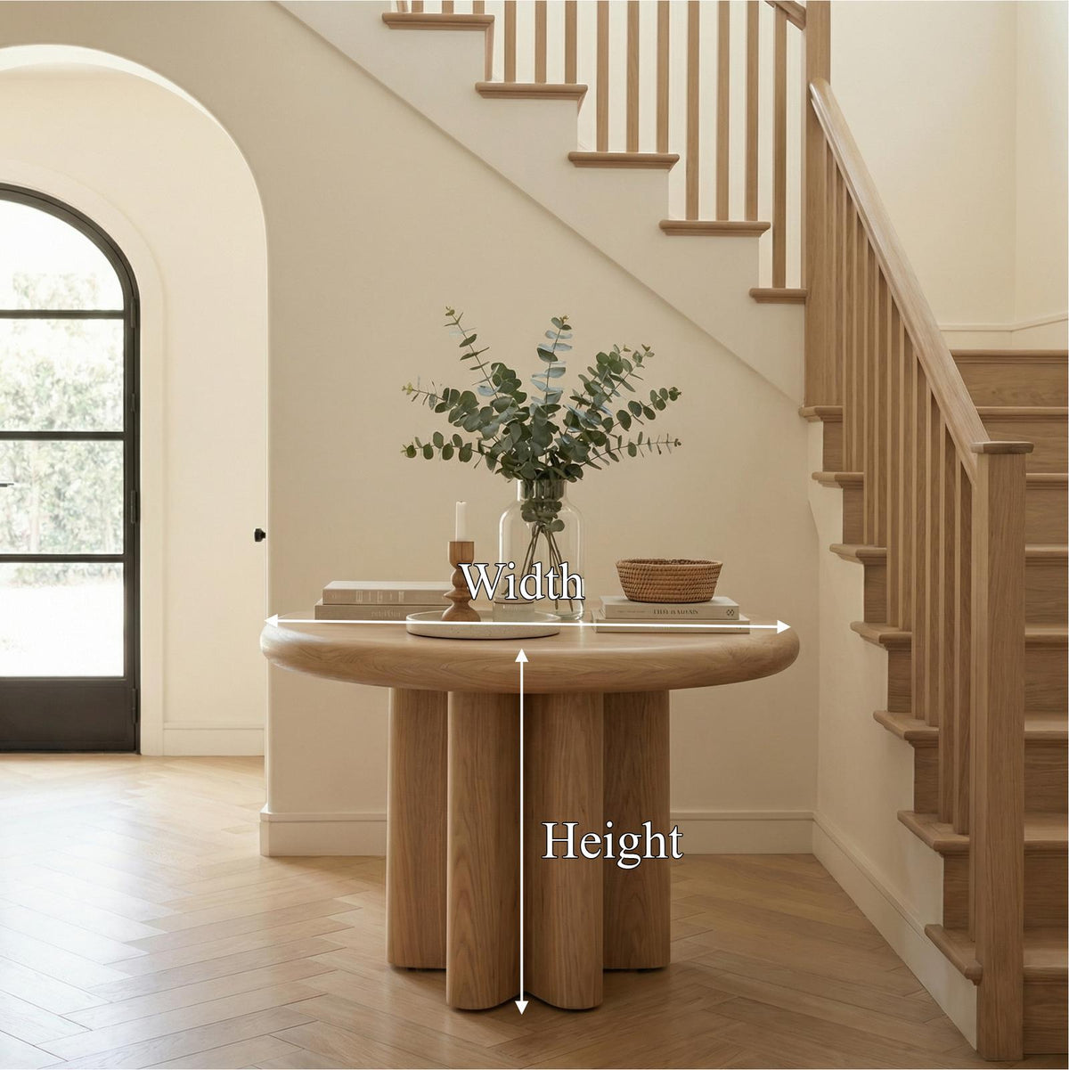 Modern Minimalist Round Entryway Foyer Table, Solid Wood Hallway Center Table for Home Decor