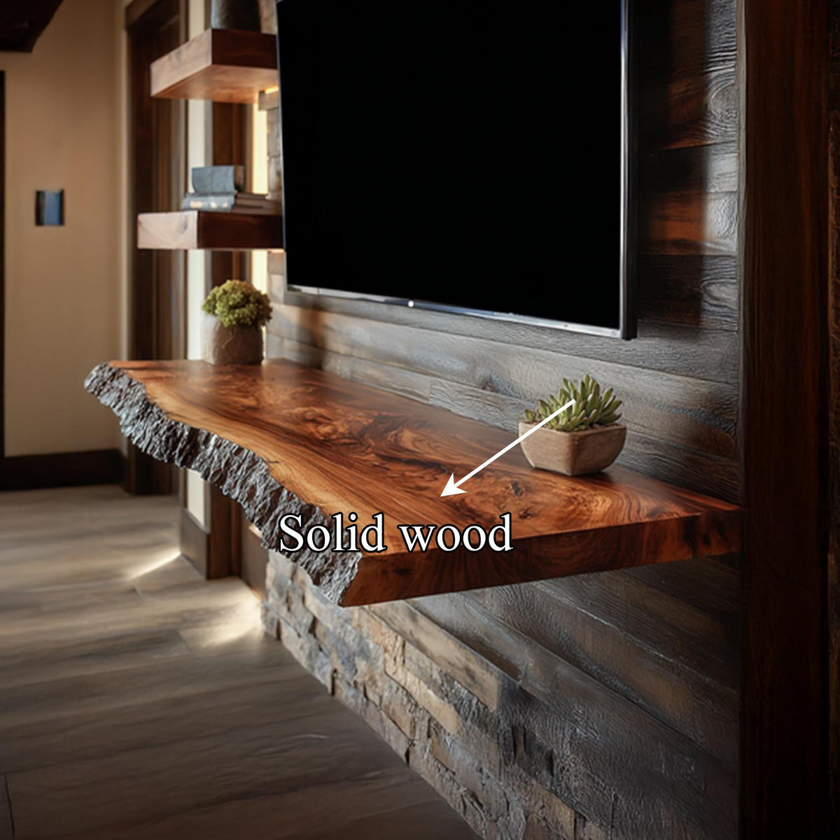 Rustic Floating Shelf Family Room