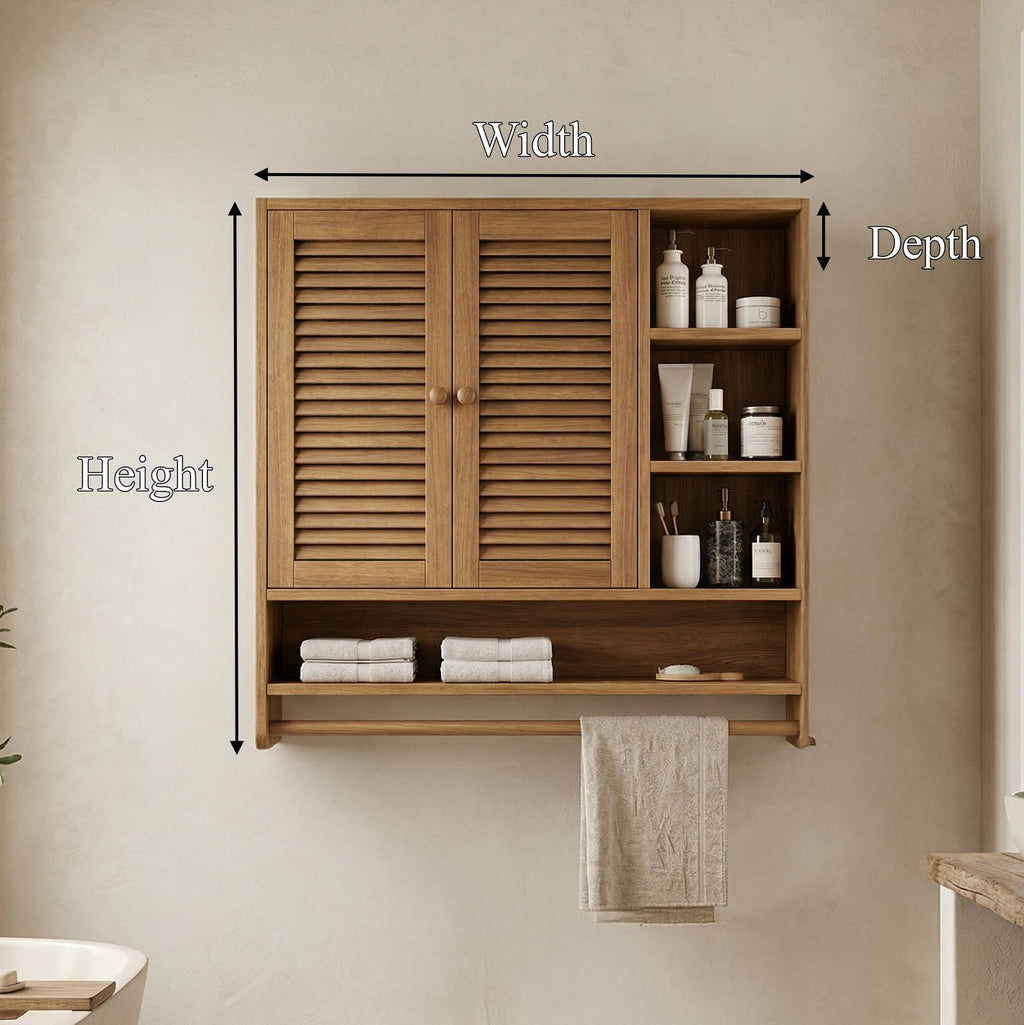 Rustic Bathroom Cabinet, Solid Wood Wall-Mounted Storage Organizer Cupboard for Bathroom