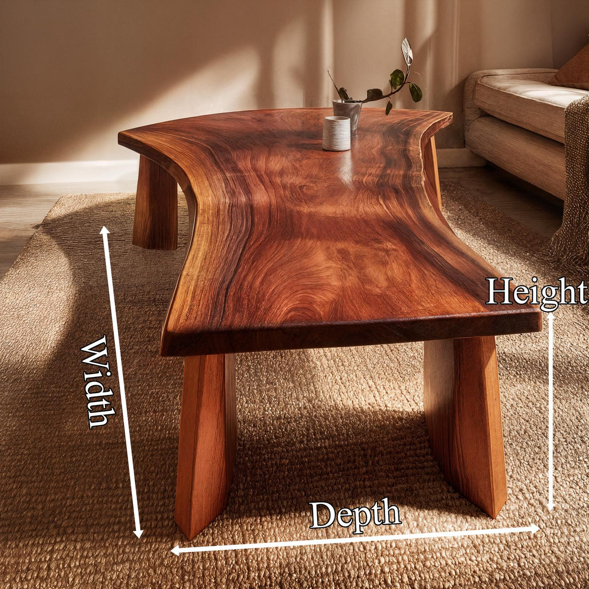 Spry Interior Natural Slab Coffee Table, Solid Wood Live Edge Center Table, A-Frame Base Rustic Living Room Furniture, SINLKICF344