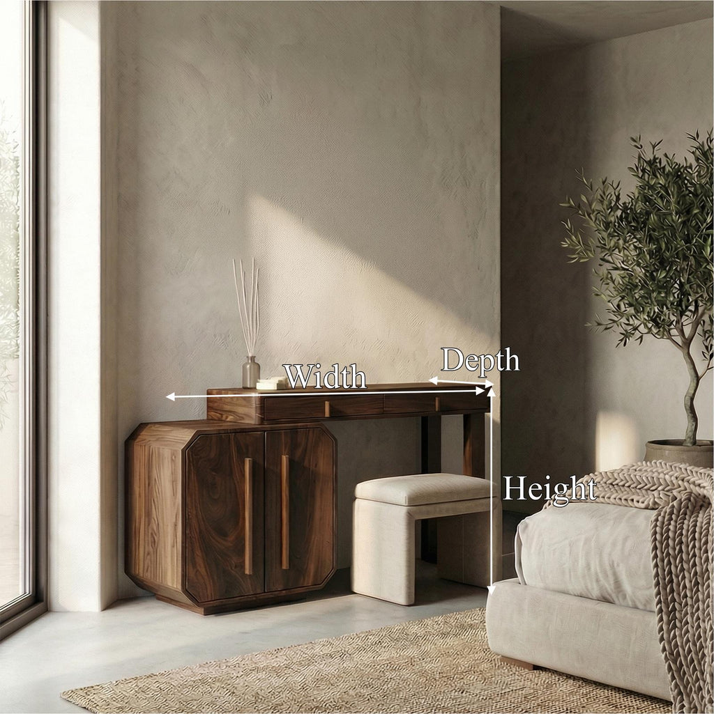 Contemporary Dressing Table With Storage Cabinet Sculptural Design For Bedroom