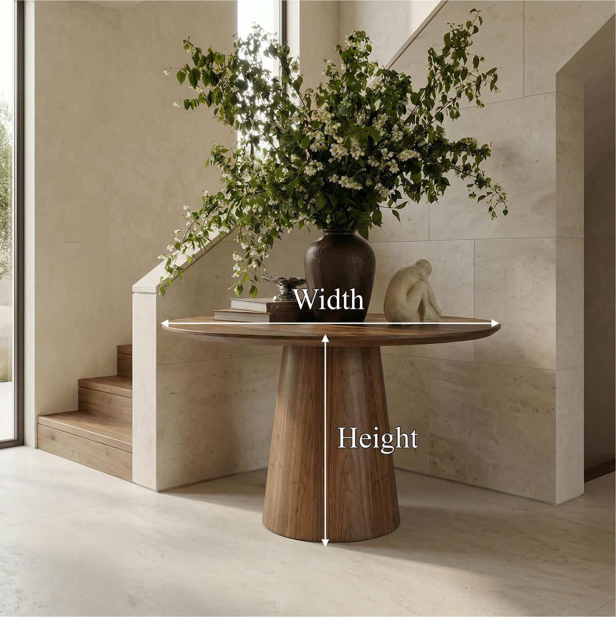 Minimalist Round Entryway Table, Solid Wood Modern Foyer & Hallway Accent Pedestal Table