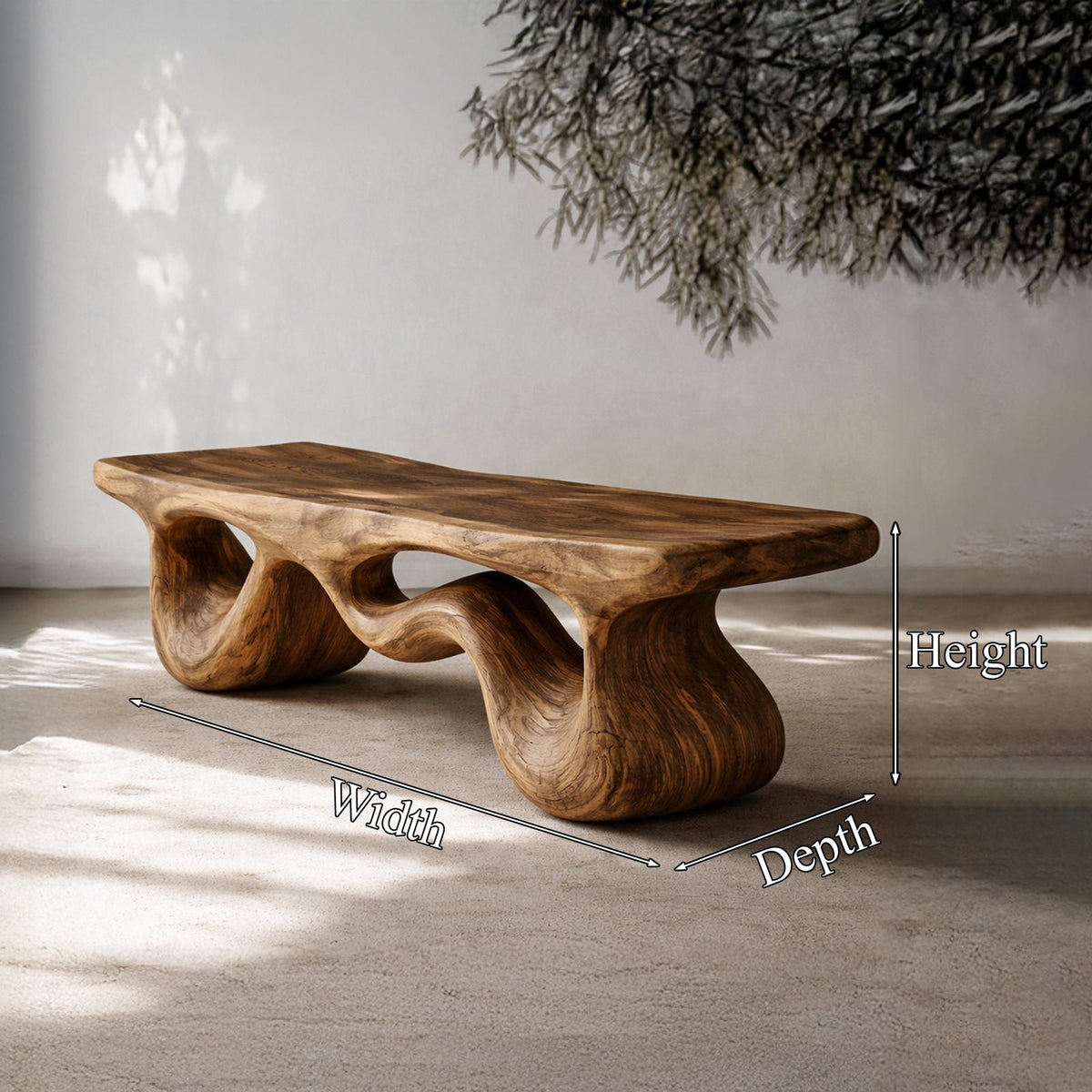 Teezano Contemporary Loop Bench, Solid Wood Artistic Curved Base Seating, Modern Entryway Decor Accent Bench, SINLHARS093