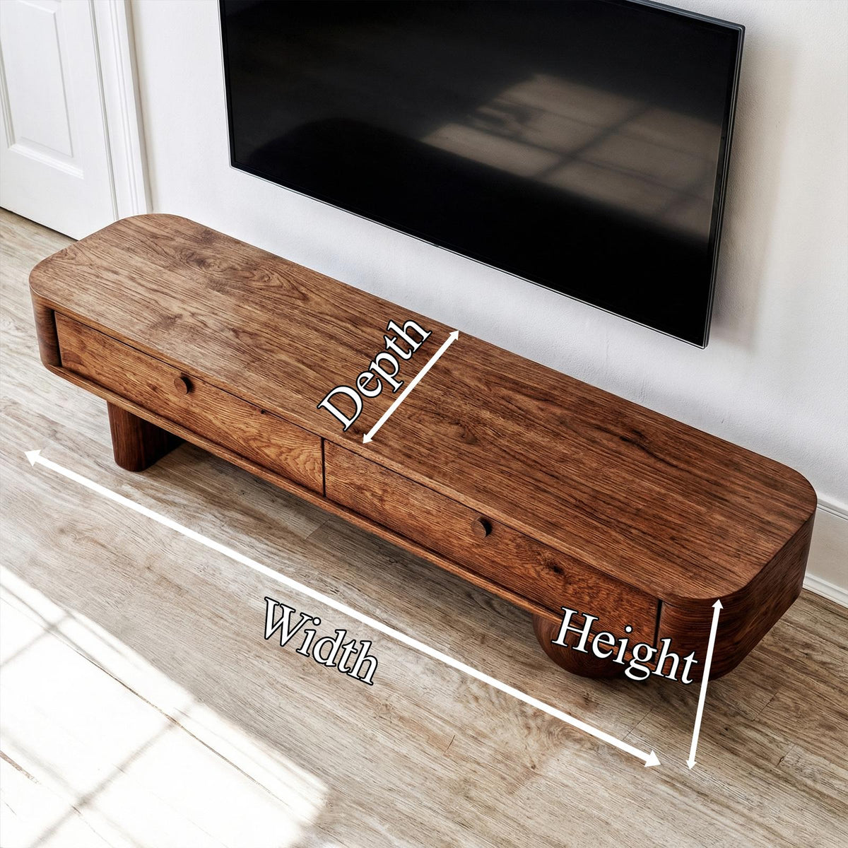 Modern TV Cabinet, Solid Wood Mid-Century Media Console Entertainment Center for Living Room