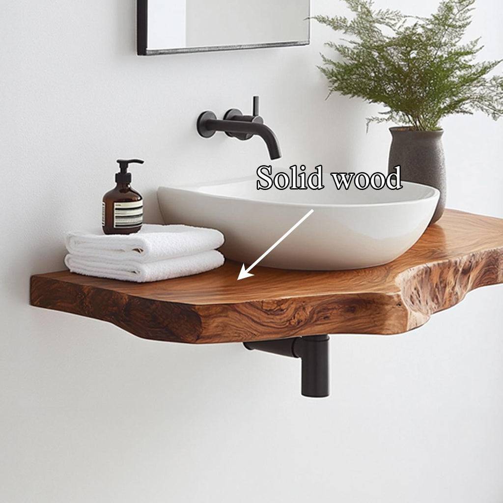 Spry Interior Floating Bathroom Vanity Shelf, Rustic Handcrafted Solid Wood Washstand, Wall Mounted Farmhouse Bathroom Decor Console SINLSABRV226