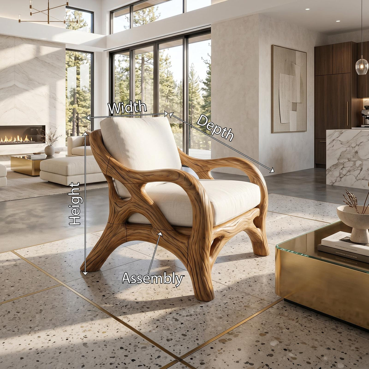 Luxury Organic Wood Lounge Chair with Sculptural Architectural Design SILDTTRCHR032