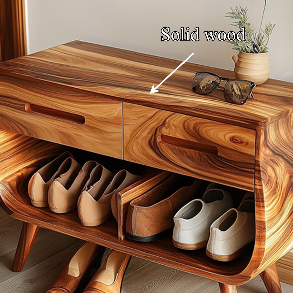 Mid Century Elegant Shoe Cabinet, Solid Wood Storage Organizer Bench with Shelves for Bedroom, Hallway Closet