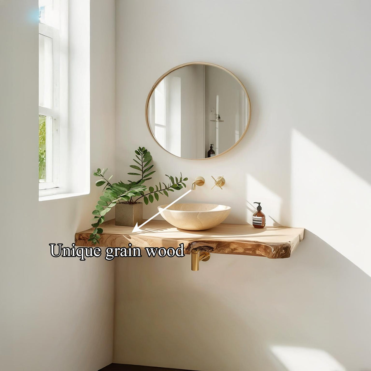 Rustic Floating Shelf Washstand, Solid Wood Bathroom Vanity, Single Sink Washroom Countertop Support Shelf