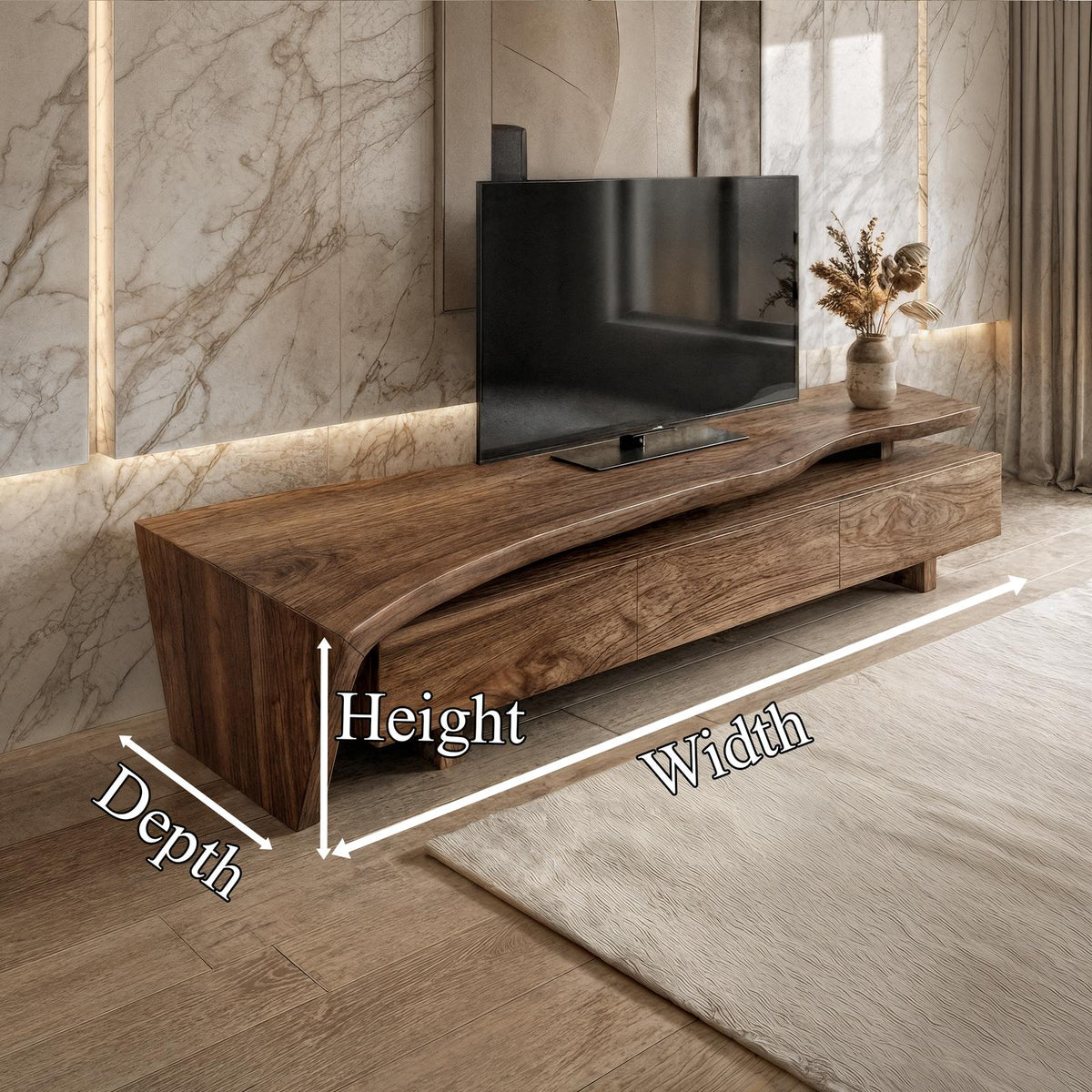 Sculptural Rustic TV Cabinet Solid Wood Living Room
