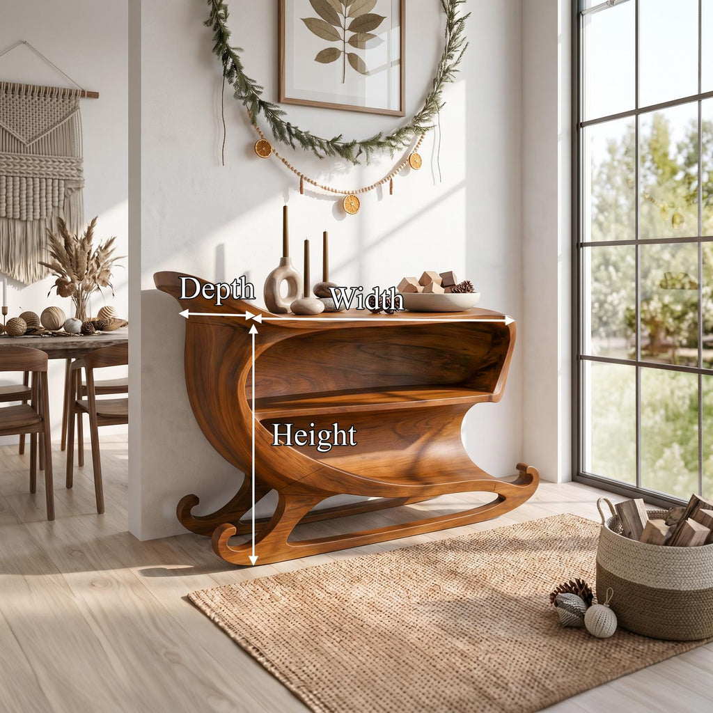 Farmhouse Christmas Console Table With Sleigh Inspired Scroll Design For Entryway And Living Room