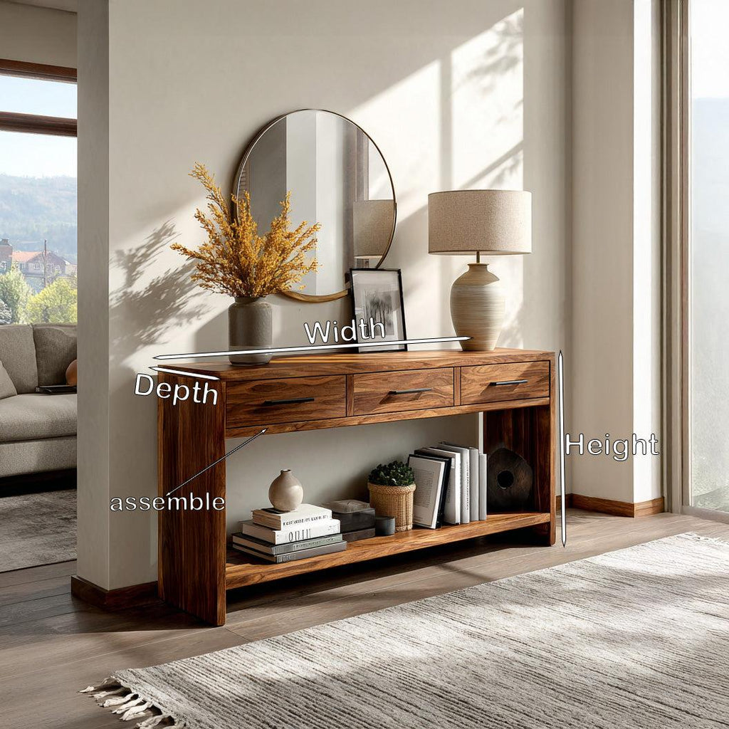 Handcrafted Wooden Console Table with Drawers, Solid Wood Entryway Table for Living Room & Hallway, Model