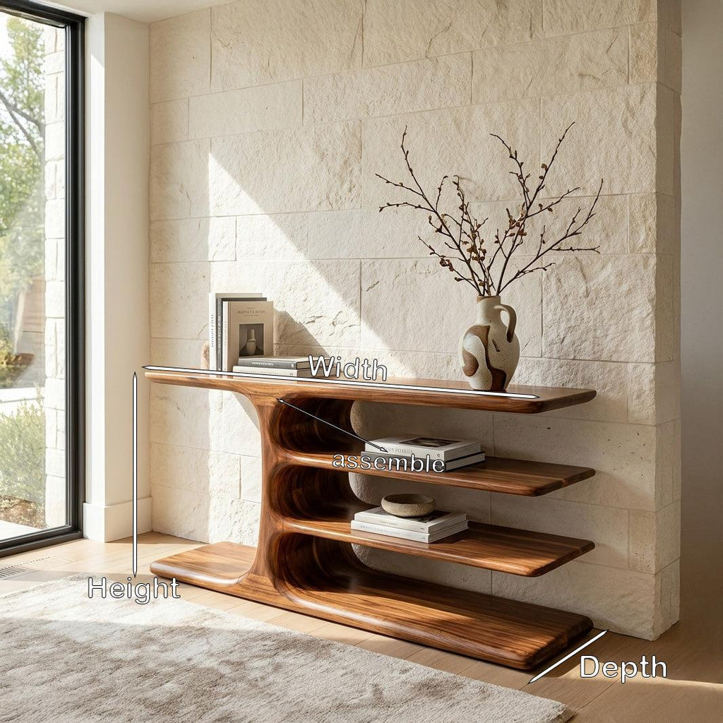 Organic Wooden Console Table with Layered Shelving, Handcrafted Entryway Table for Hallway & Living Room, Model
