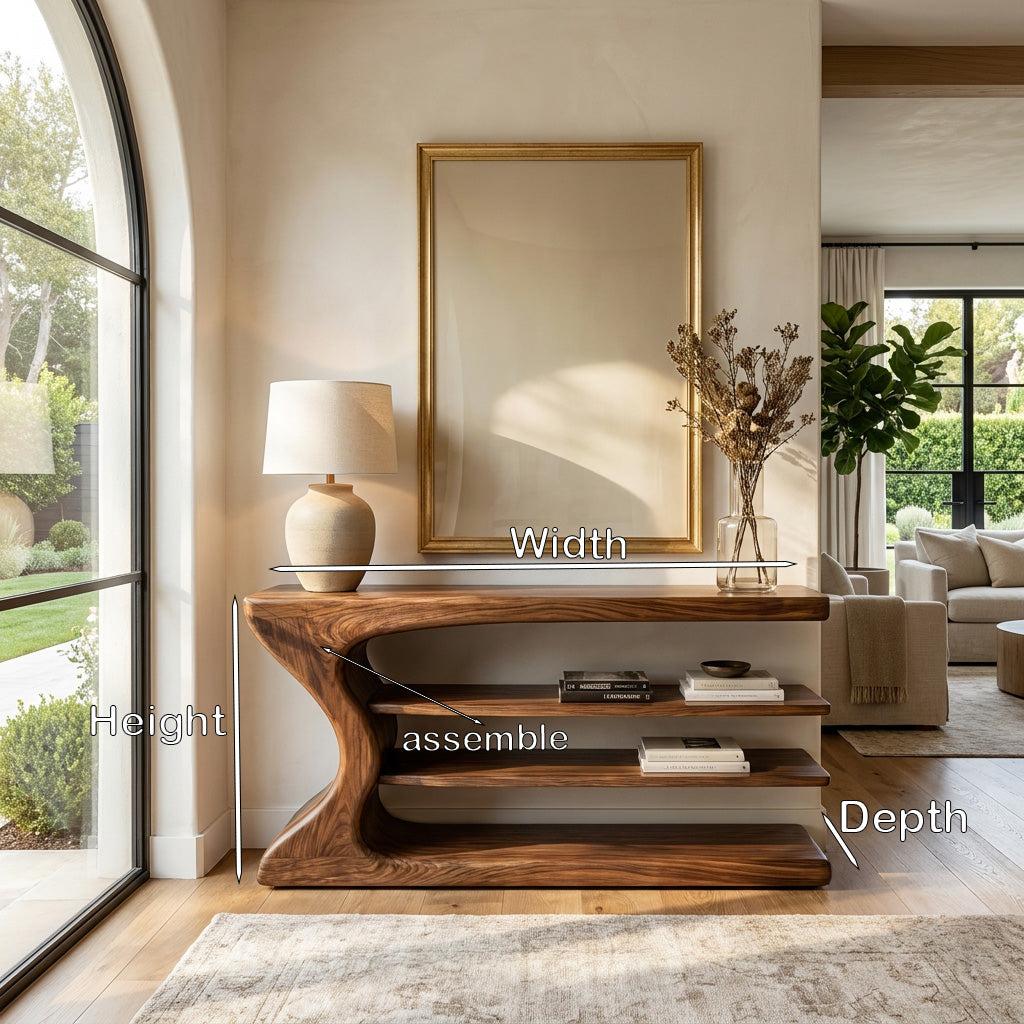 Artistic Natural Wood Console Table, Handcrafted Entryway Table for Minimalist Foyer & Living Room Interior, Model