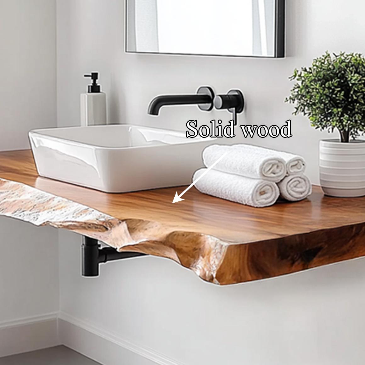 Spry Interior Floating Bathroom Vanity Shelf, Rustic Handcrafted Solid Wood Single Washstand, Wall Mounted Farmhouse Bathroom Storage SINLSABRV229