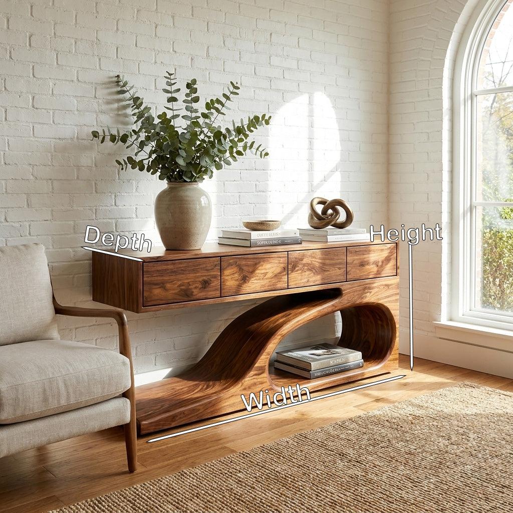 Contemporary Wooden Console Table with Unique Base, Handcrafted Entryway Table for Living Room & Hallway, Model