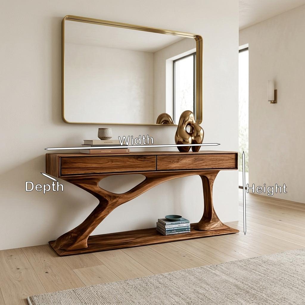 Contemporary Wooden Console Table with Sculptural Base, Handcrafted Entryway Foyer Table for Living Room, Model