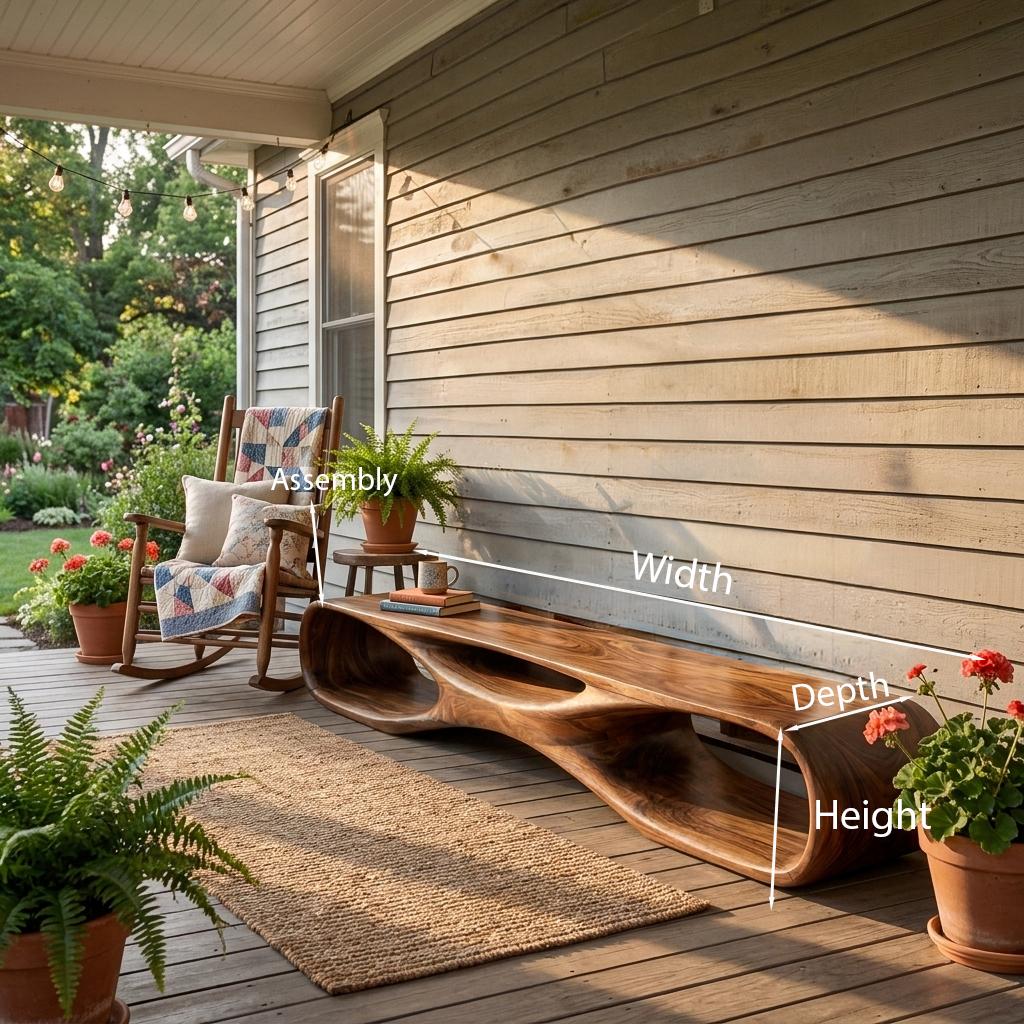 Artistic Wooden Bench, Organic Curved Shape Solid Wood Entryway Bench Seat Accent Furniture for Living Room