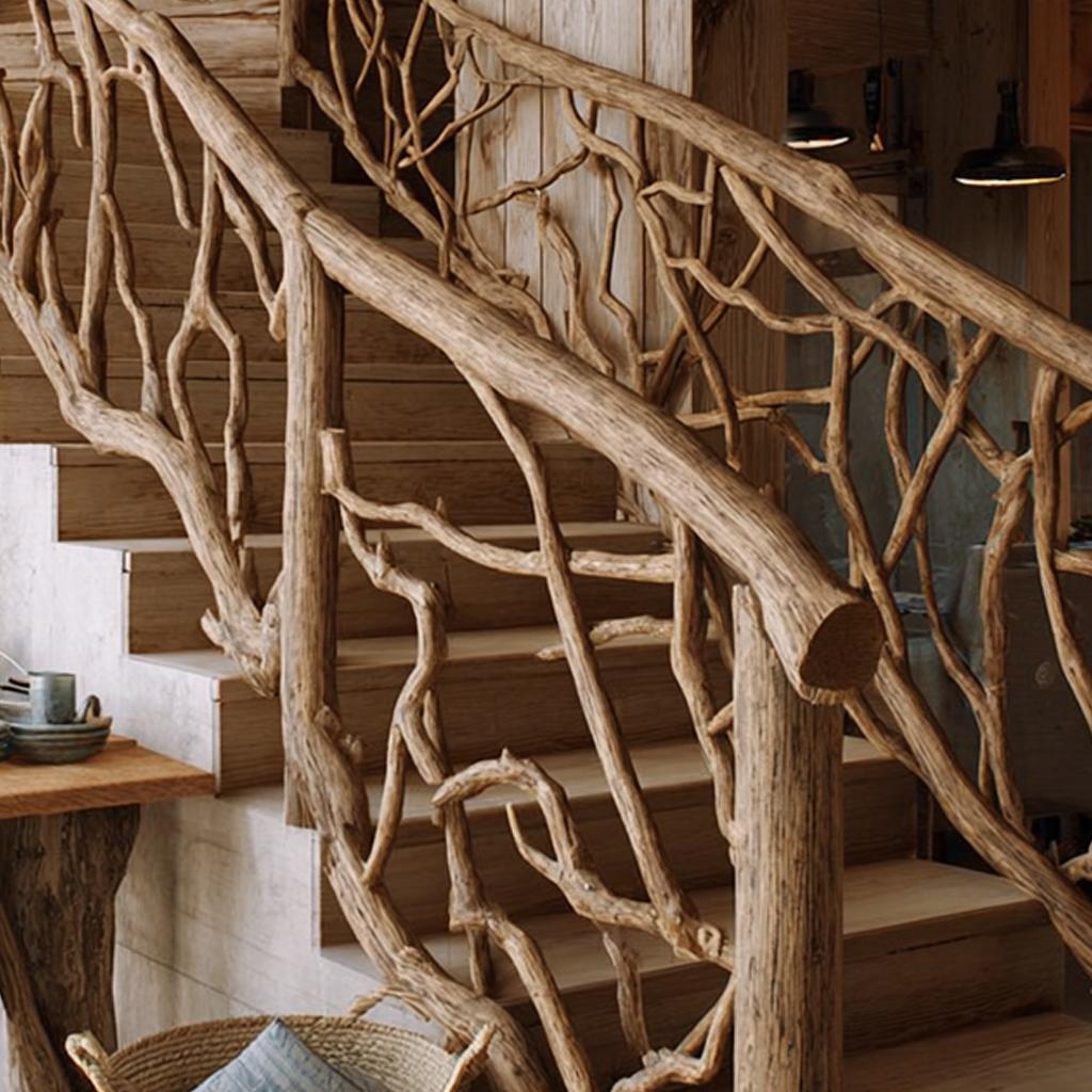 Mid Century Handcrafted Wooden Staircase Hallway
