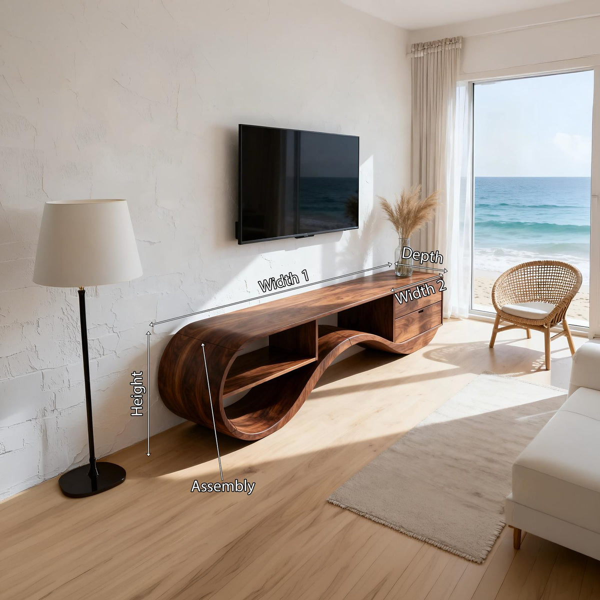 Minimalist Organic Wood TV Console, Mid-Century Modern Media Stand & Entertainment Center for Home Theater