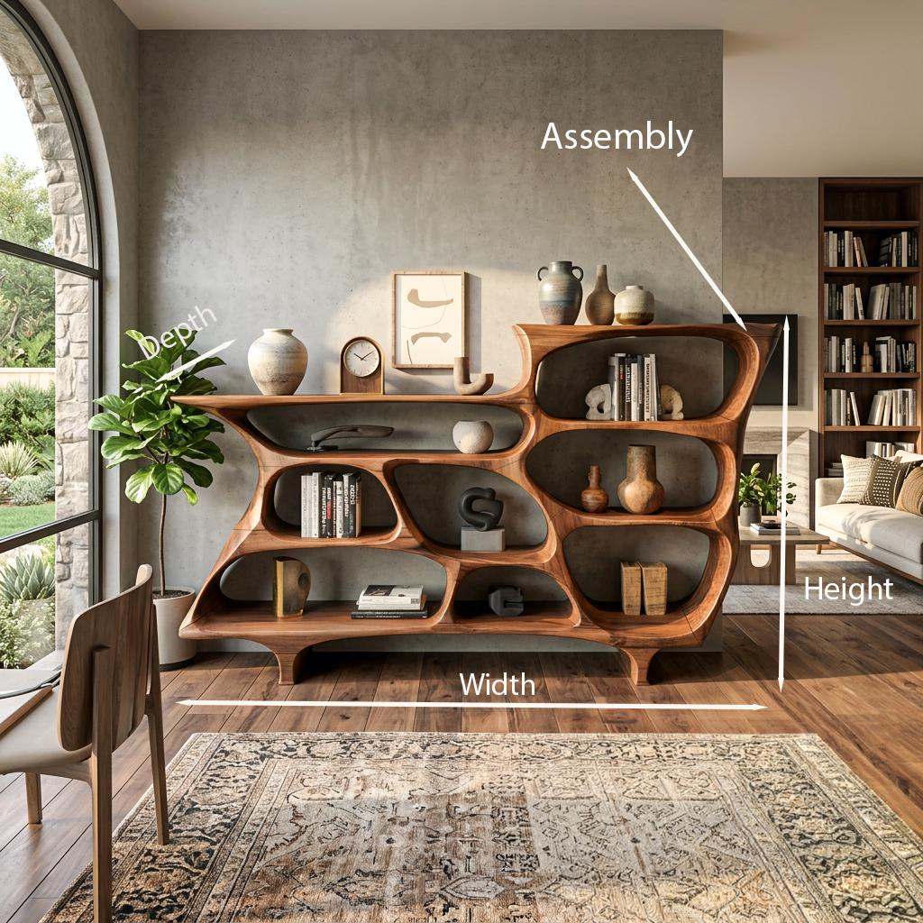 Organic Bookshelf, Handcrafted Modern Wood Multi-Tier Open Storage Display Rack Case for Living Room & Office