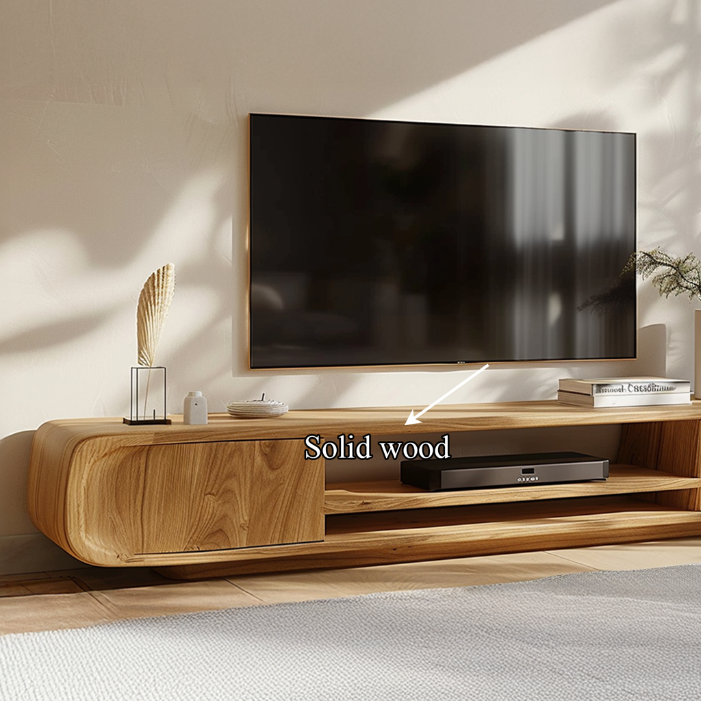 Modern Rounded Solid Wood TV Stand, Curved Edge Media Console Cabinet, Low Profile Entertainment Center for Lounge