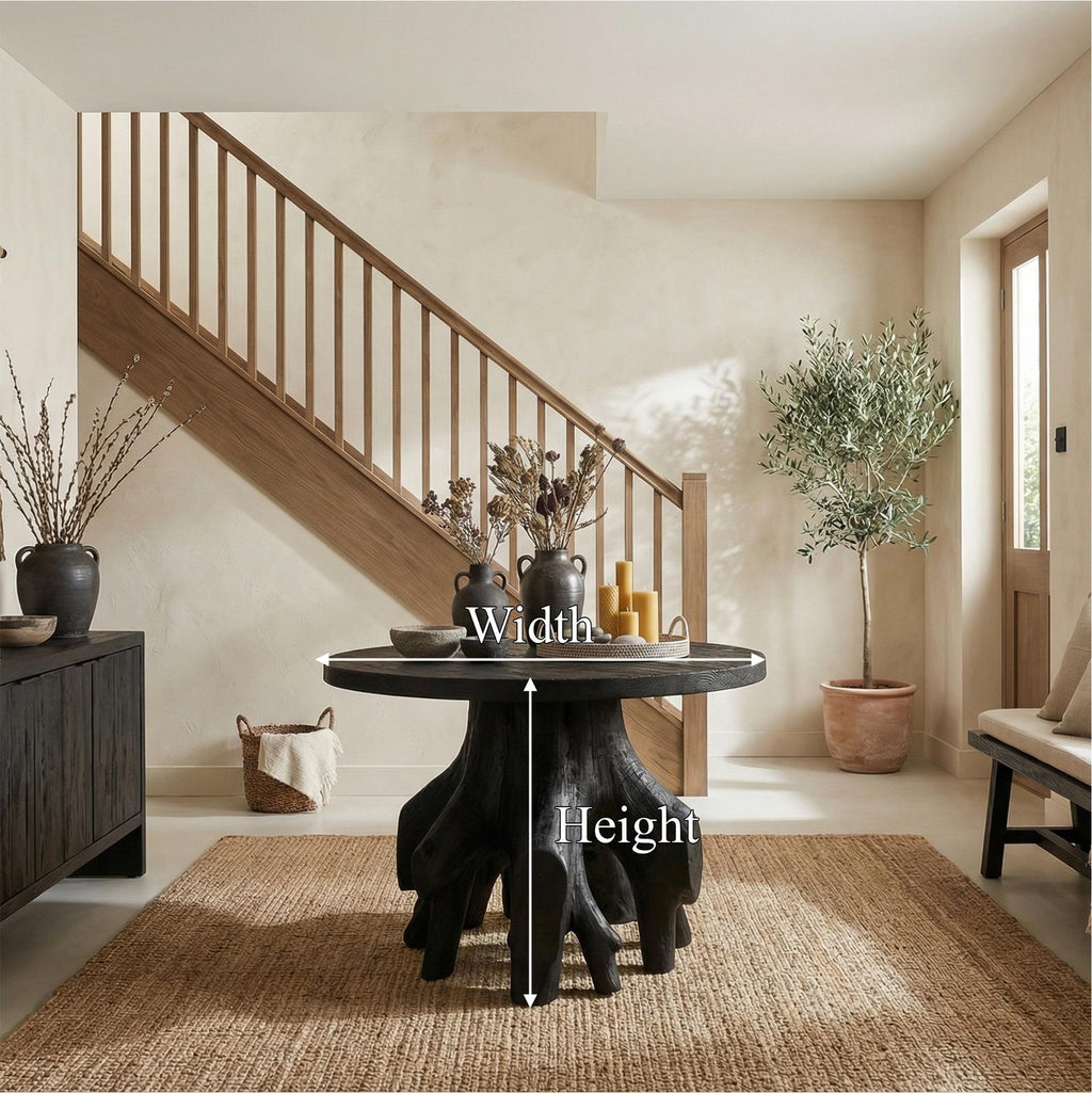 Organic Sculptural Foyer Table, Solid Wood Round Entryway Accent Table for Living Room