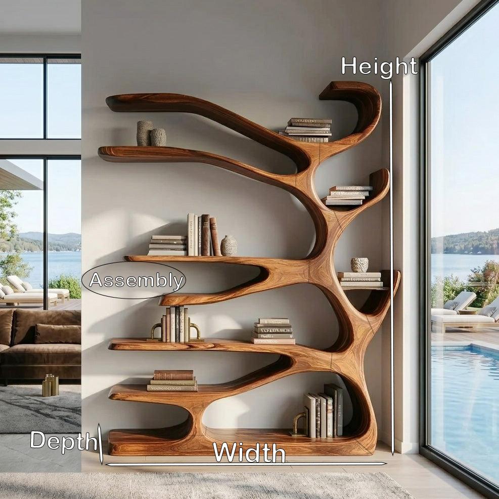Rustic Wood Bookshelf, Handcrafted Solid Wood Bookcase with Open Shelves for Living Room & Office Home Furniture