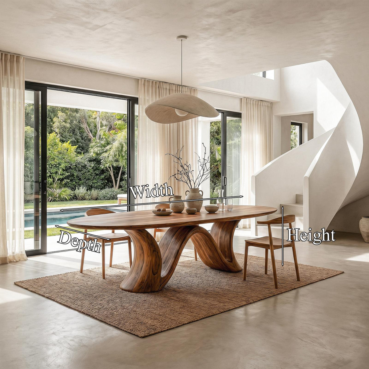 Organic Modern Round Dining Table, Handcrafted Solid Wood Pedestal Table for Dining Room & Kitchen