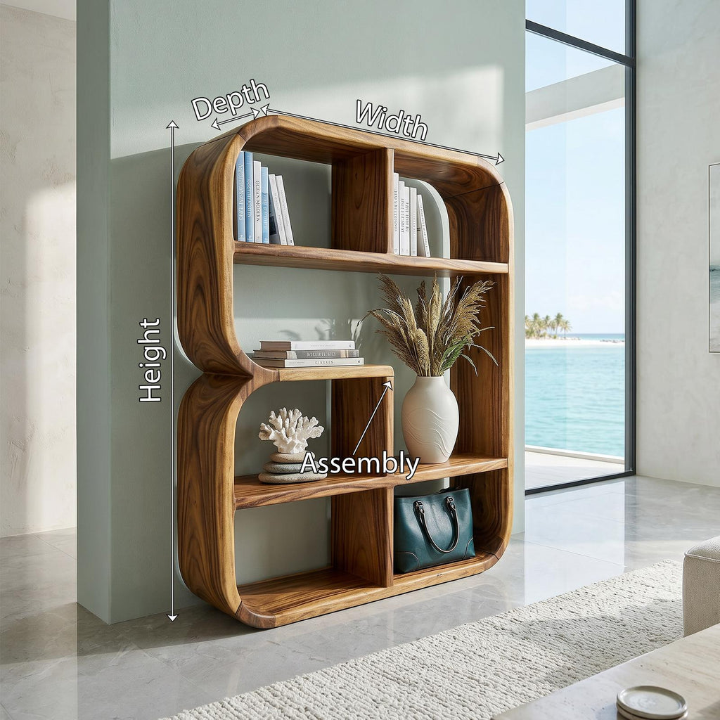 Modern Curved Wooden Bookshelf In Coastal Style