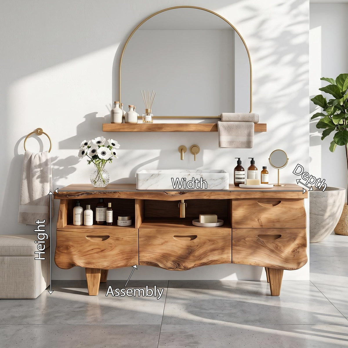 Farmhouse Solid Wood Bathroom Vanity, Handcrafted Single Sink Storage Console, Rustic Cabin Style Washstand