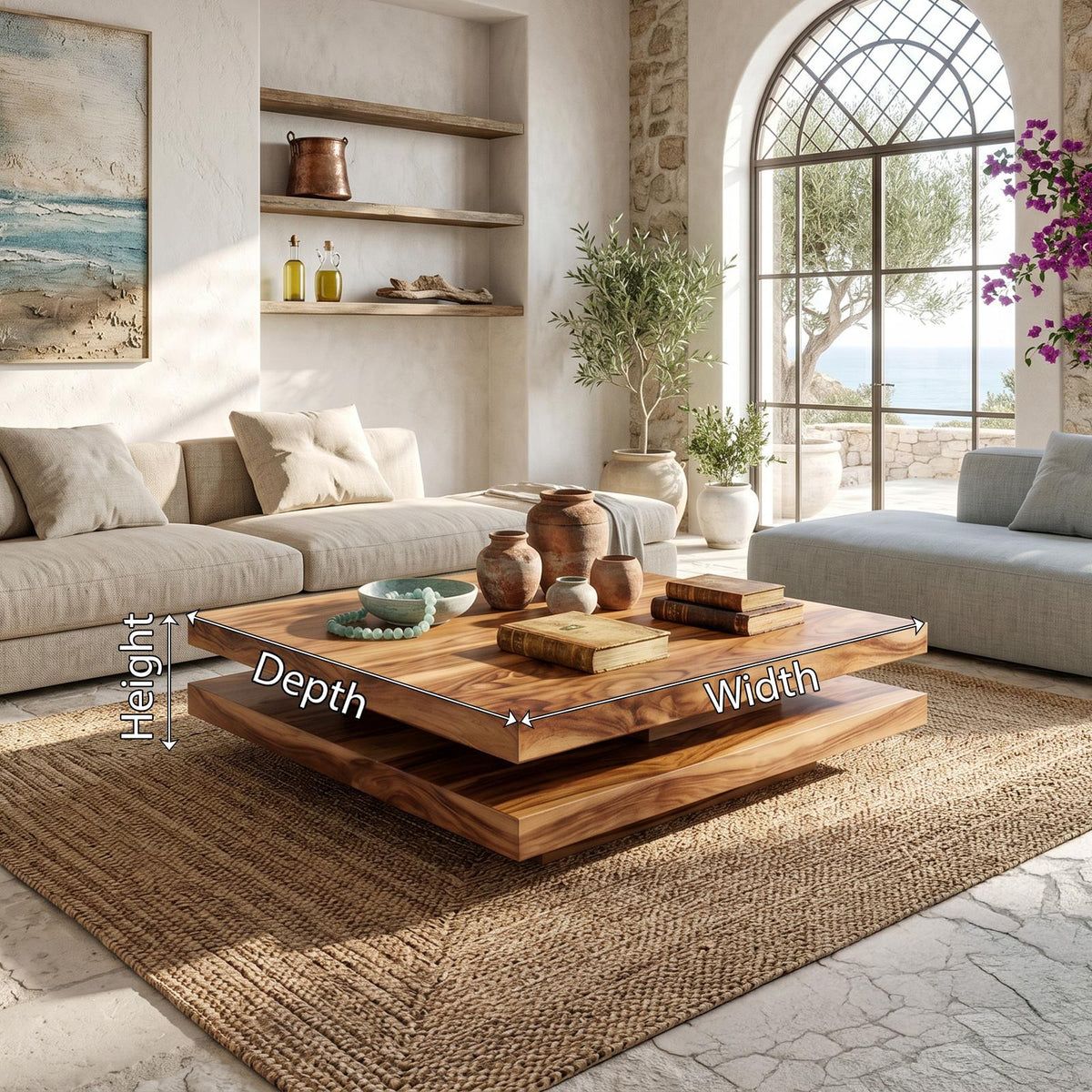 Modern Rustic Wooden Live Edge Coffee Table, Handcrafted Solid Wood Center Cocktail Table with Metal Legs for Living Room