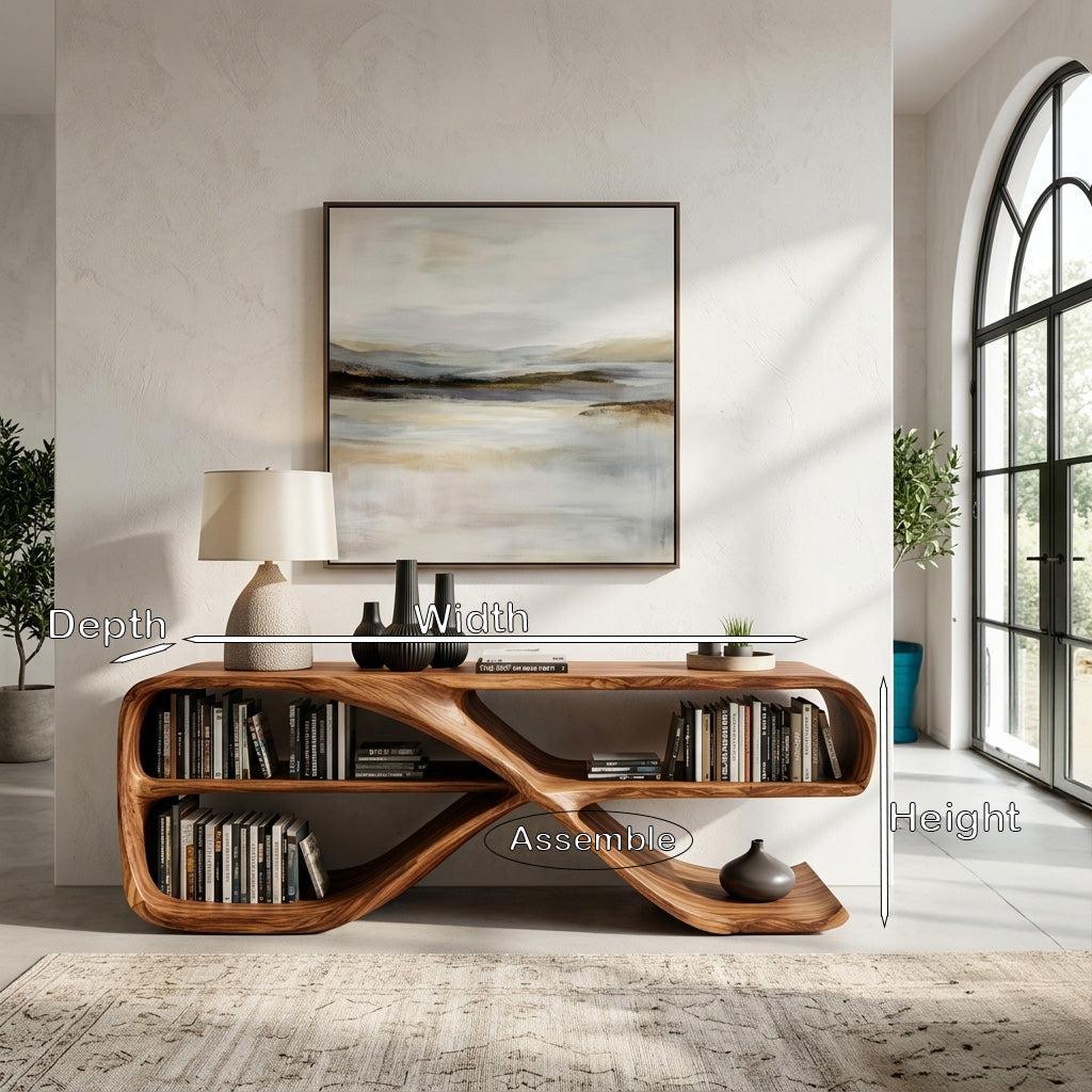 Modern Organic Wooden Console Table, Handcrafted Solid Wood Entryway Table for Living Room & Hallway Decor, Model