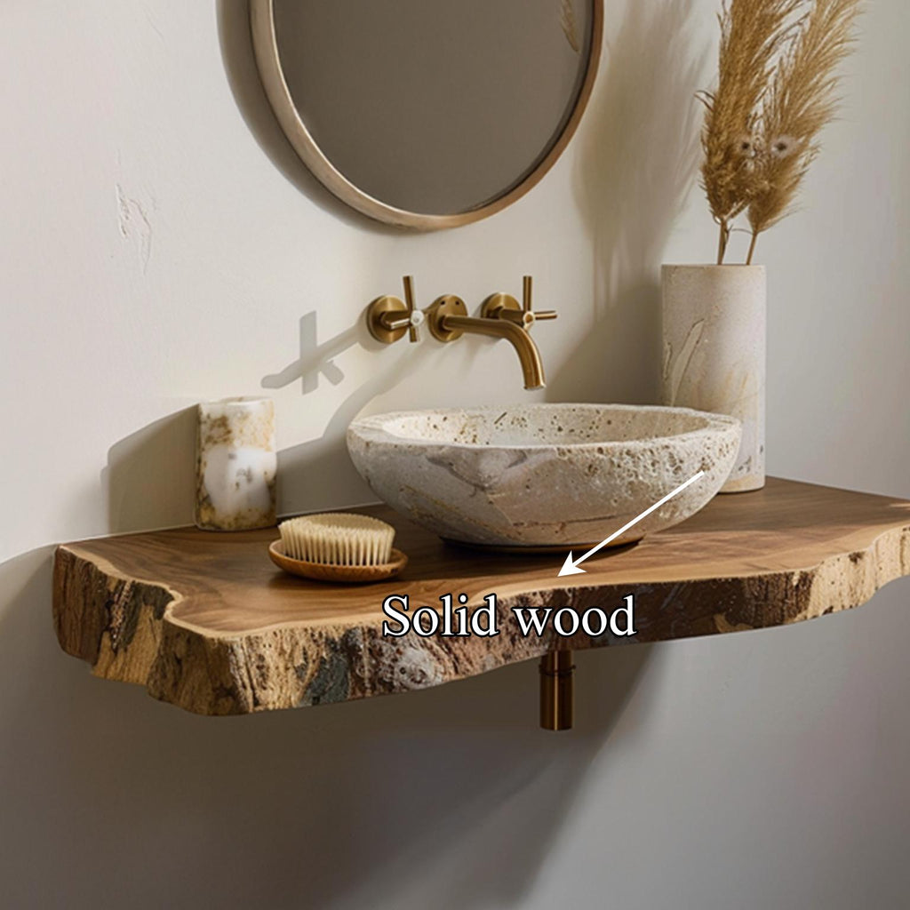 Rustic Floating Shelf, Solid Wood Bathroom Vanity Countertop, Single Sink Washroom Console Support Shelf