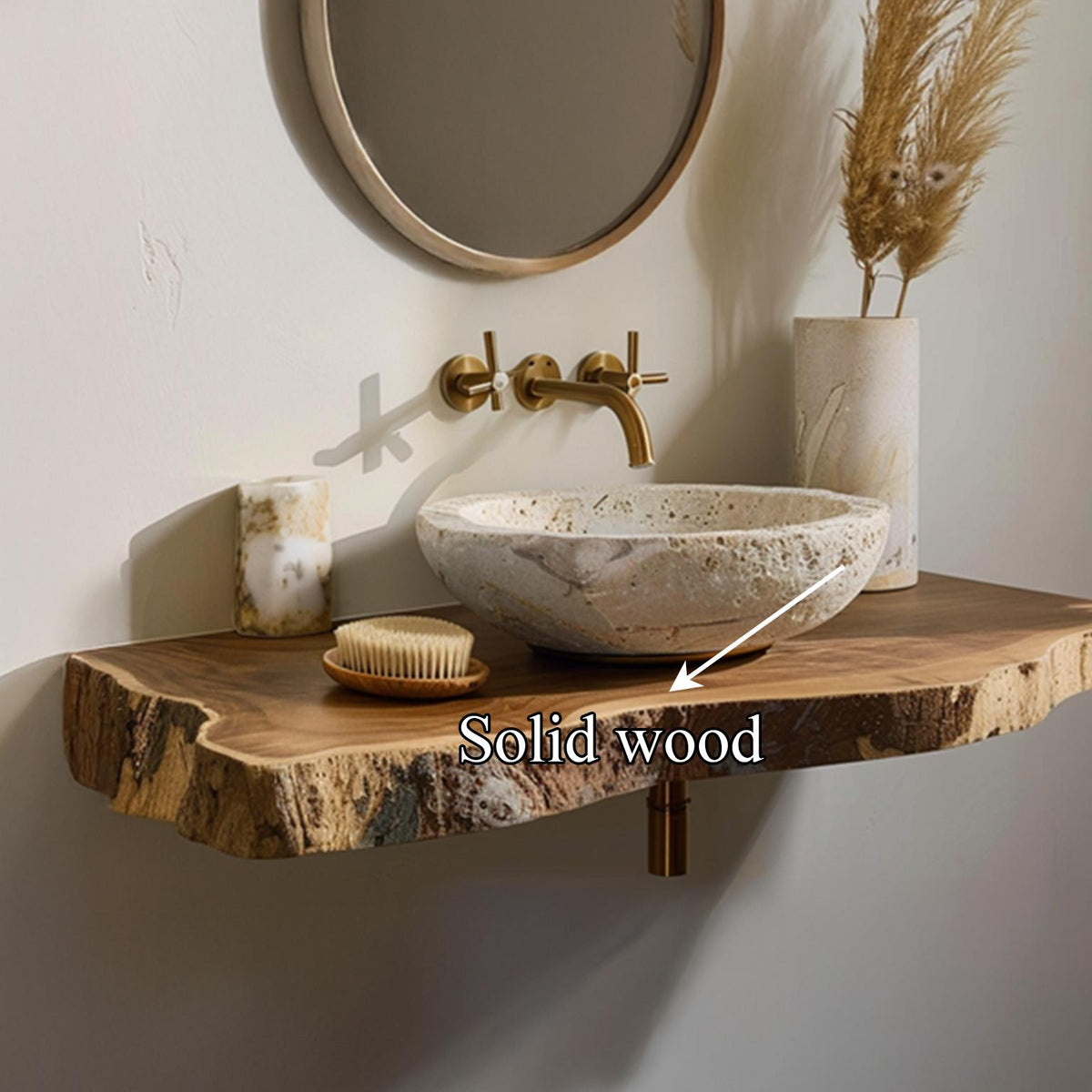 Rustic Floating Shelf, Solid Wood Bathroom Vanity Countertop, Single Sink Washroom Console Support Shelf