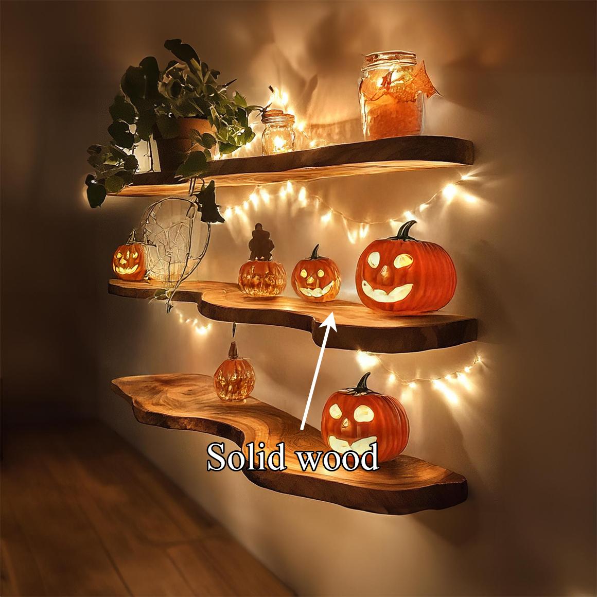 Mid-Century Floating Shelf, Wooden Tree Branch Wall Mounted Shelf, Spooky Gothic Bedroom wall Decor Organizer