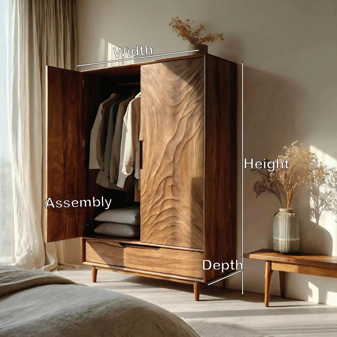 Organic Wardrobe With Carved Door For Bedroom