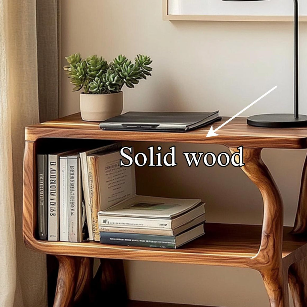 Free Standing Rustic Wood Side Table, Natural Edge Accent End Table for Living Room Sofa, Handcrafted Solid Wood
